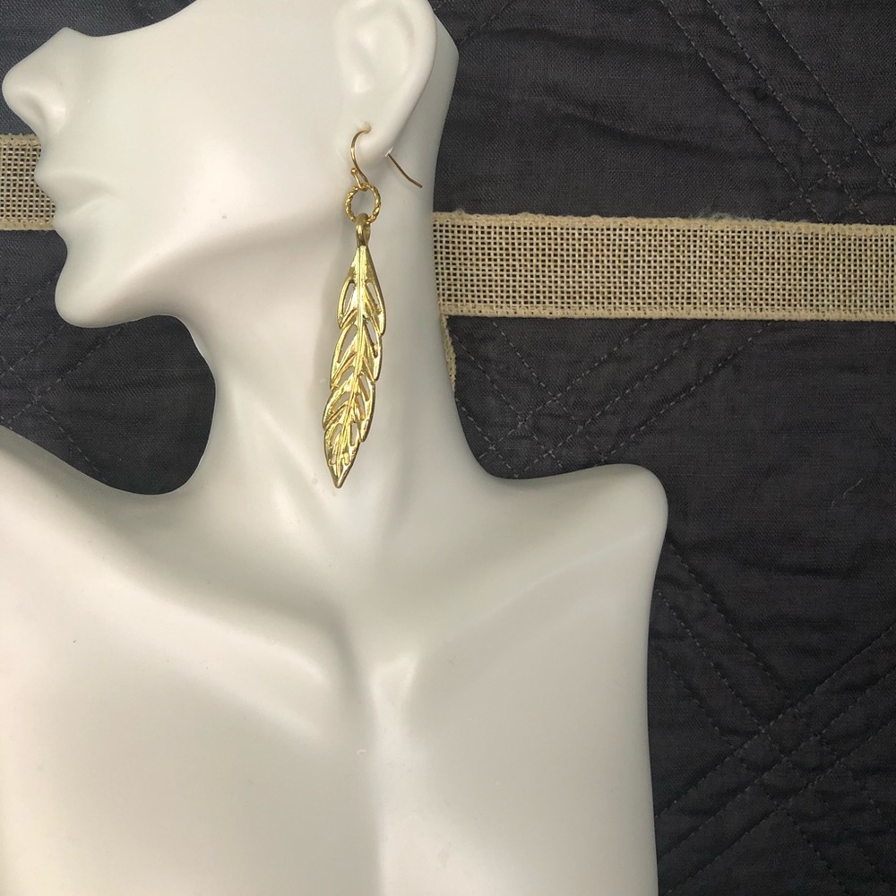 Gold Leaf Drop Dangle Earrings Handmade